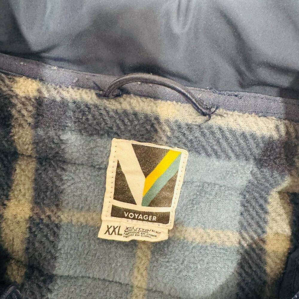 Voyager Mens XXL Quilted Puffer Jacket Navy Plaid Fleece Lined Full Zip Warm - Picture 5 of 6